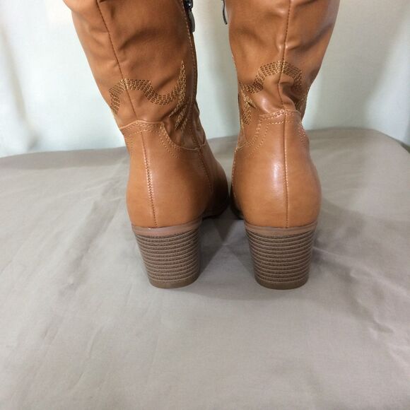 NEW Brown Cowboy Boots Faux Leather Size 8 Western Tall Pointed Toe Zip - Picture 7 of 8